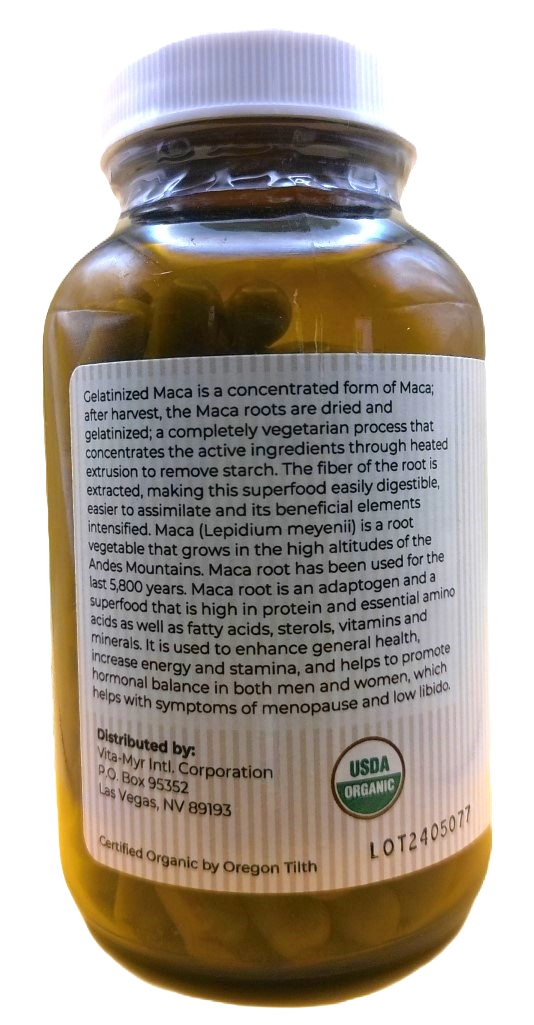 Vita-Myr Gelatinized Certified Organic Maca - Your Natural Energy Booster in a 3-Pack 120 caps