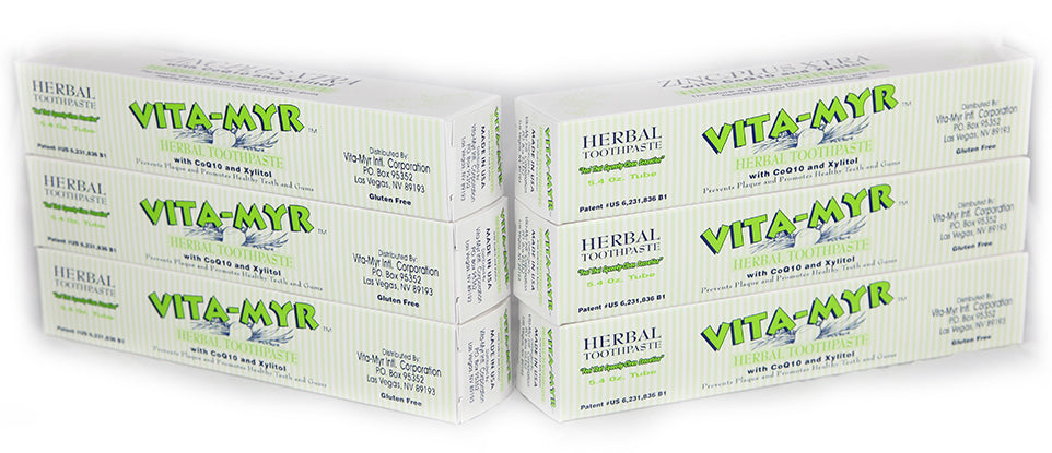 Vita-Myr Zinc+ Toothpaste - Sugar-Free, Fluoride-Free Formula Pack of 6 (5.4 Ounces Each)