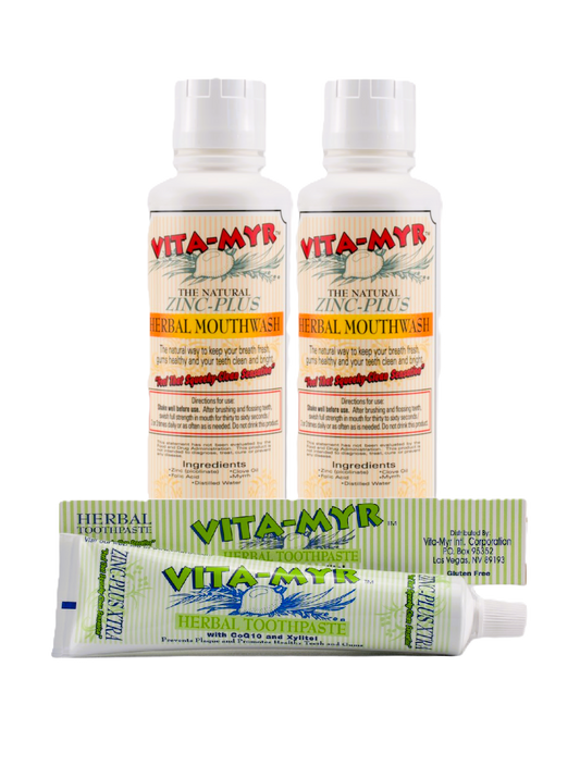 1 Vitamyr 5.4 oz. XTRA Toothpaste & 2 Vitamyr 16 oz.  Natural Mouthwash!