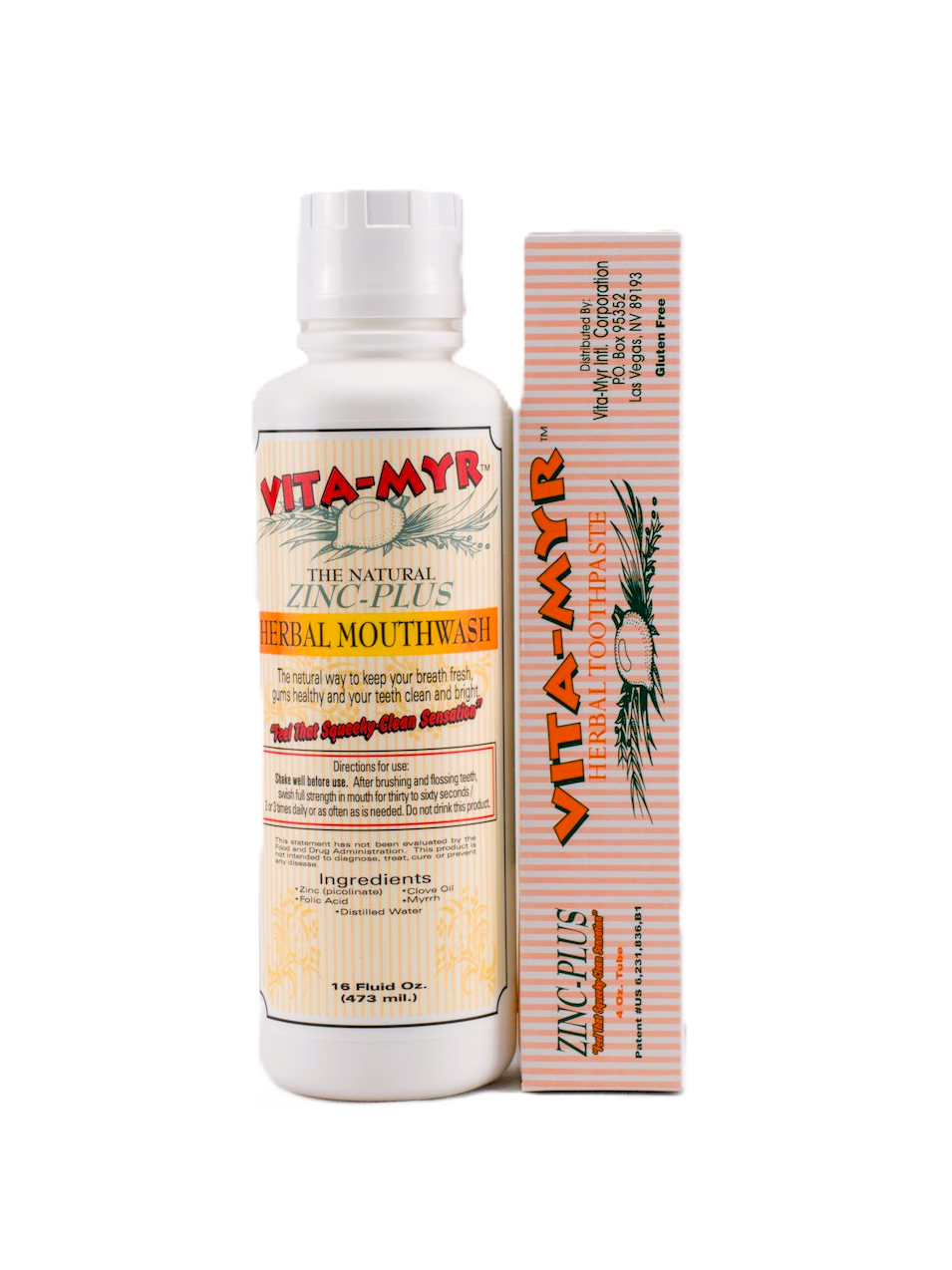 Vita-Myr Package # 1 -  1 of each - 16 Oz Mouthwash & 4 Oz Toothpaste!