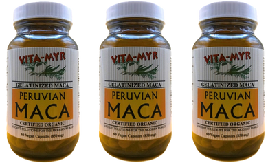 Vita-Myr Gelatinized Certified Organic Maca - Your Natural Energy Booster in a 3-Pack 60 Caps 3 pack