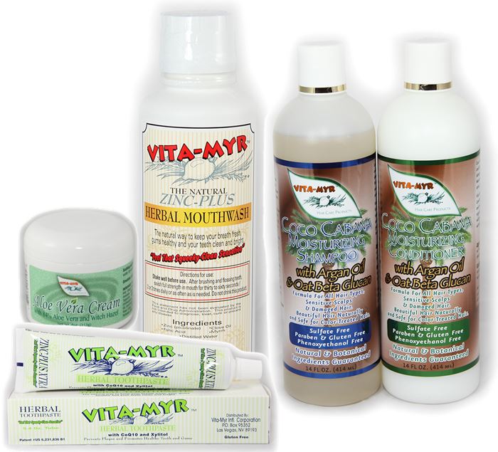 VITA-MYR Natural All-in-One Set - Hair Care, Mouthwash, Toothpaste, and Aloe Vera Cream (Coco Cabana)
